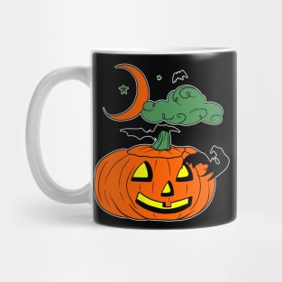 Cartoon Pumpkin Bats Clouds and Moon Mug